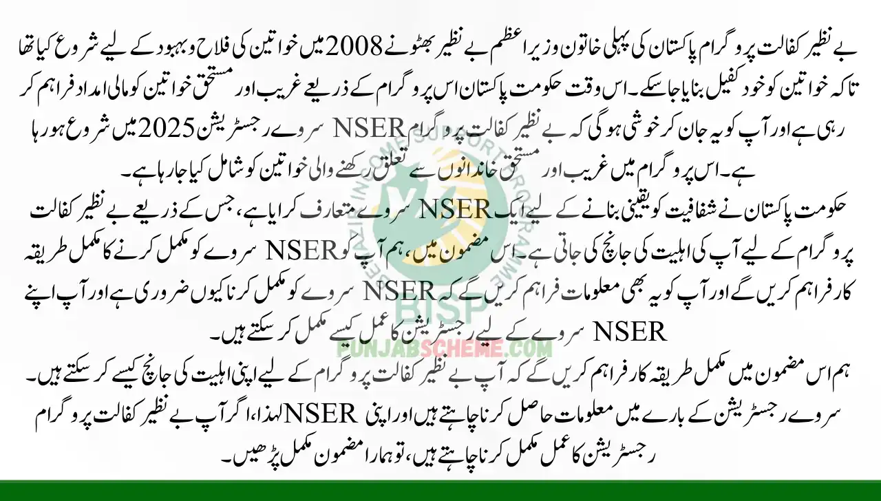 Benazir Kafalat Program NSER Survey Registration Start